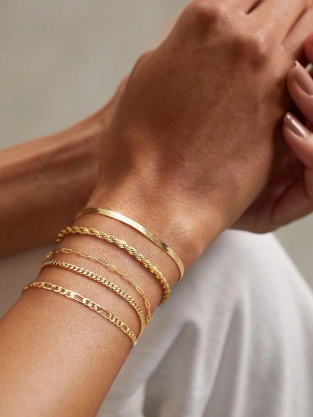 NWT~ 5pc Gold 925 Non Tarnish Waterproof Adjustable Bracelet Set